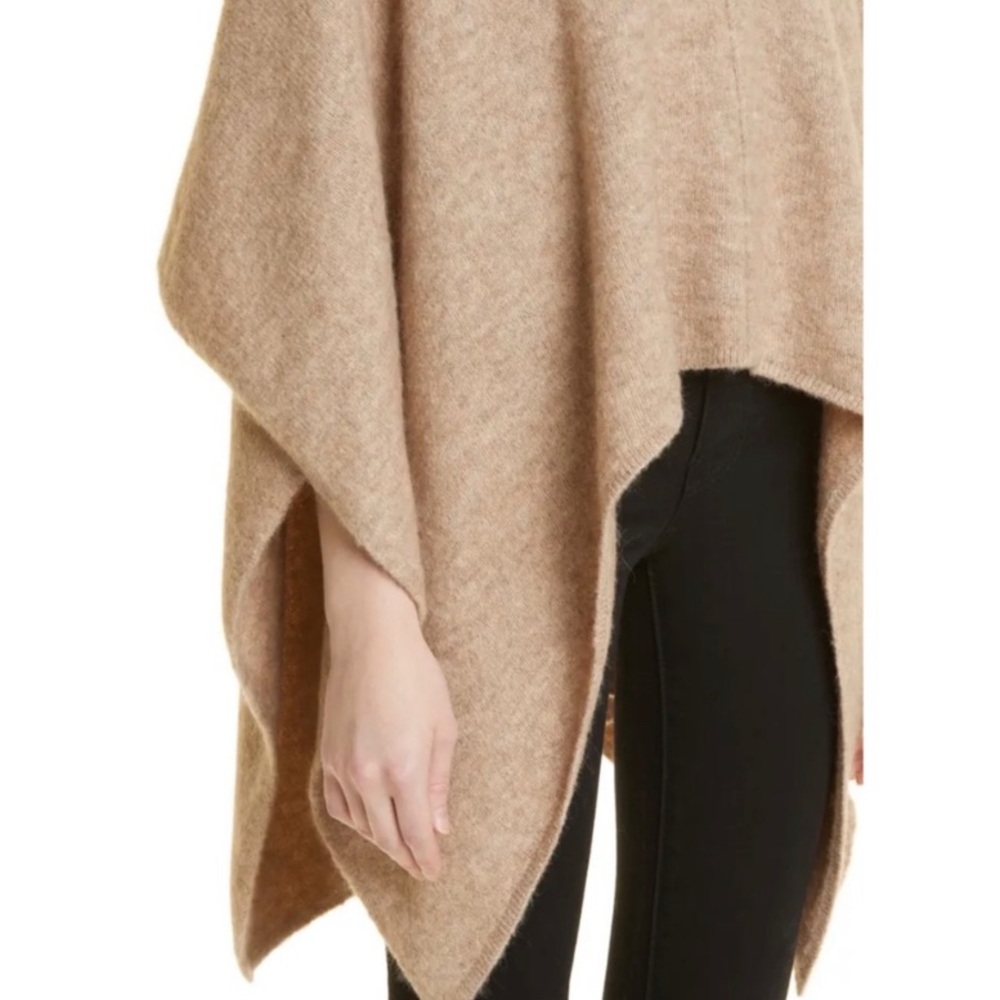 Alice + Olivia Poncho Wool Hooded Pullover Knit Oatmeal Sweater Medium Large - Picture 12 of 13